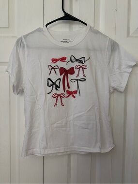 Abercrombie & Fitch White Tee with Red & Black Bow Motif